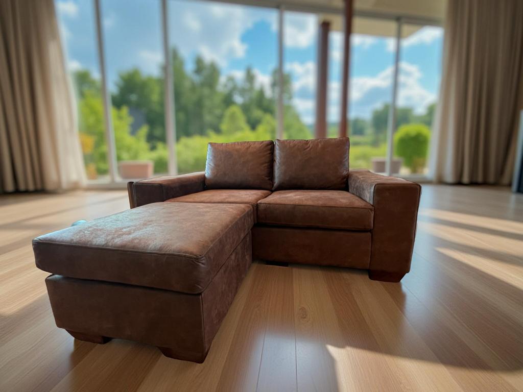 2-Seater Leather Couch With Ottoman