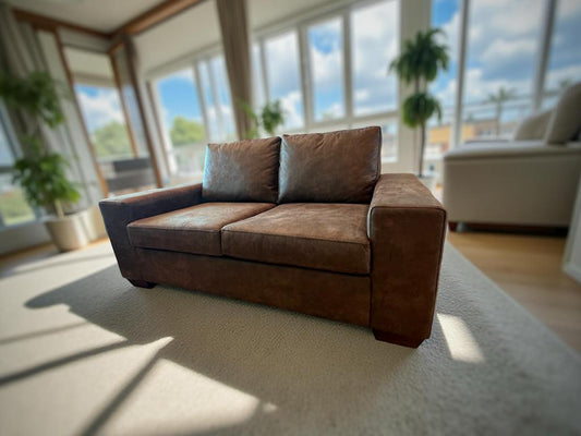 2-Seater Leather Couch With Ottoman